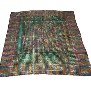 LANVIN Paris Silk Square Scarf Turquoise Multicolor Gold Neckerchief Designer